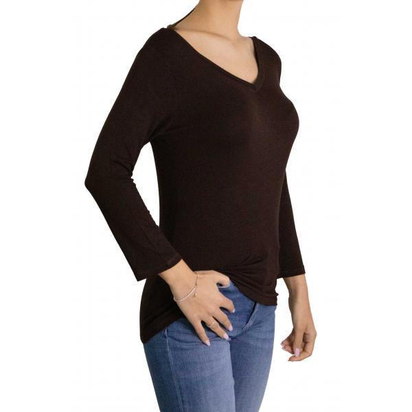 Maglia scollo a V tinta unita manica 3/4